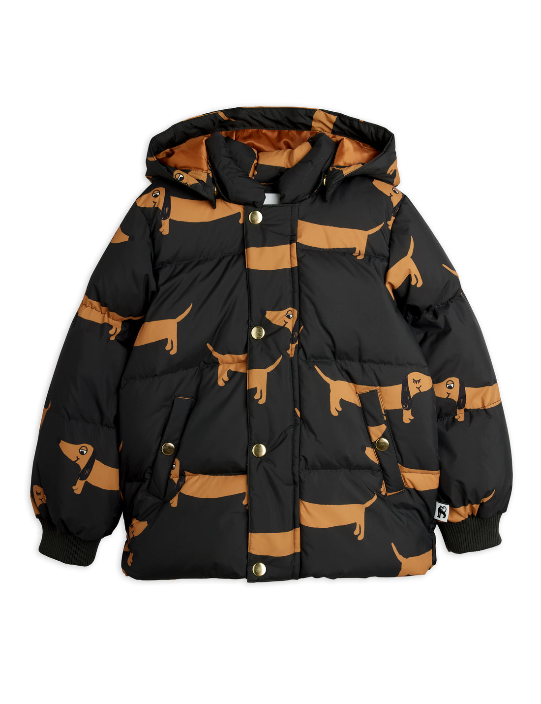 Mini Rodini Dog Aop Hooded Puffer - Black
