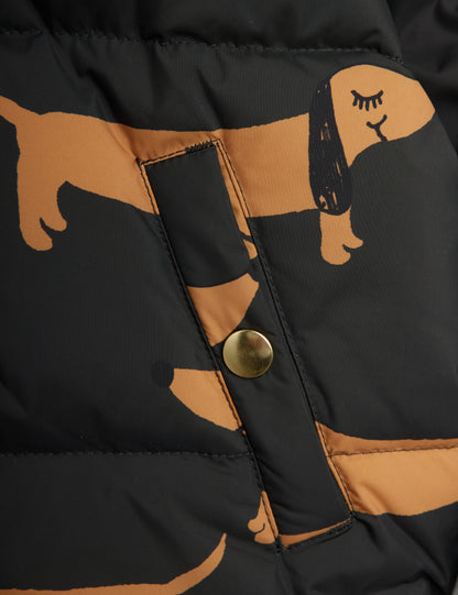 Mini Rodini Dog Aop Hooded Puffer - Black