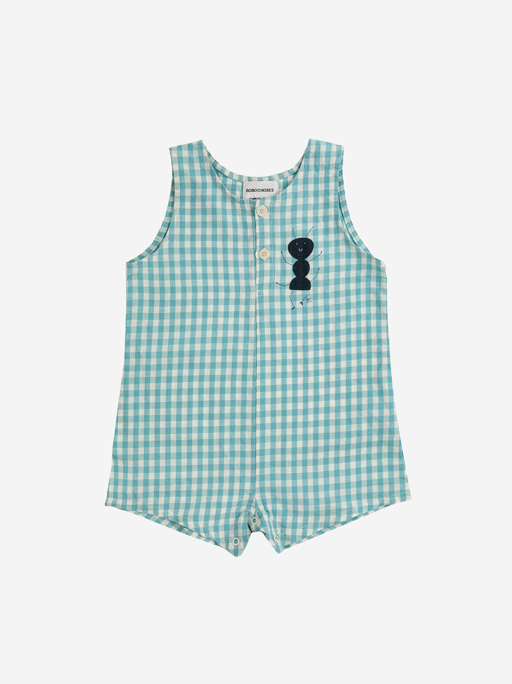 Bobo Choses Baby Ant Vichy Woven Playsuit - Turquoise