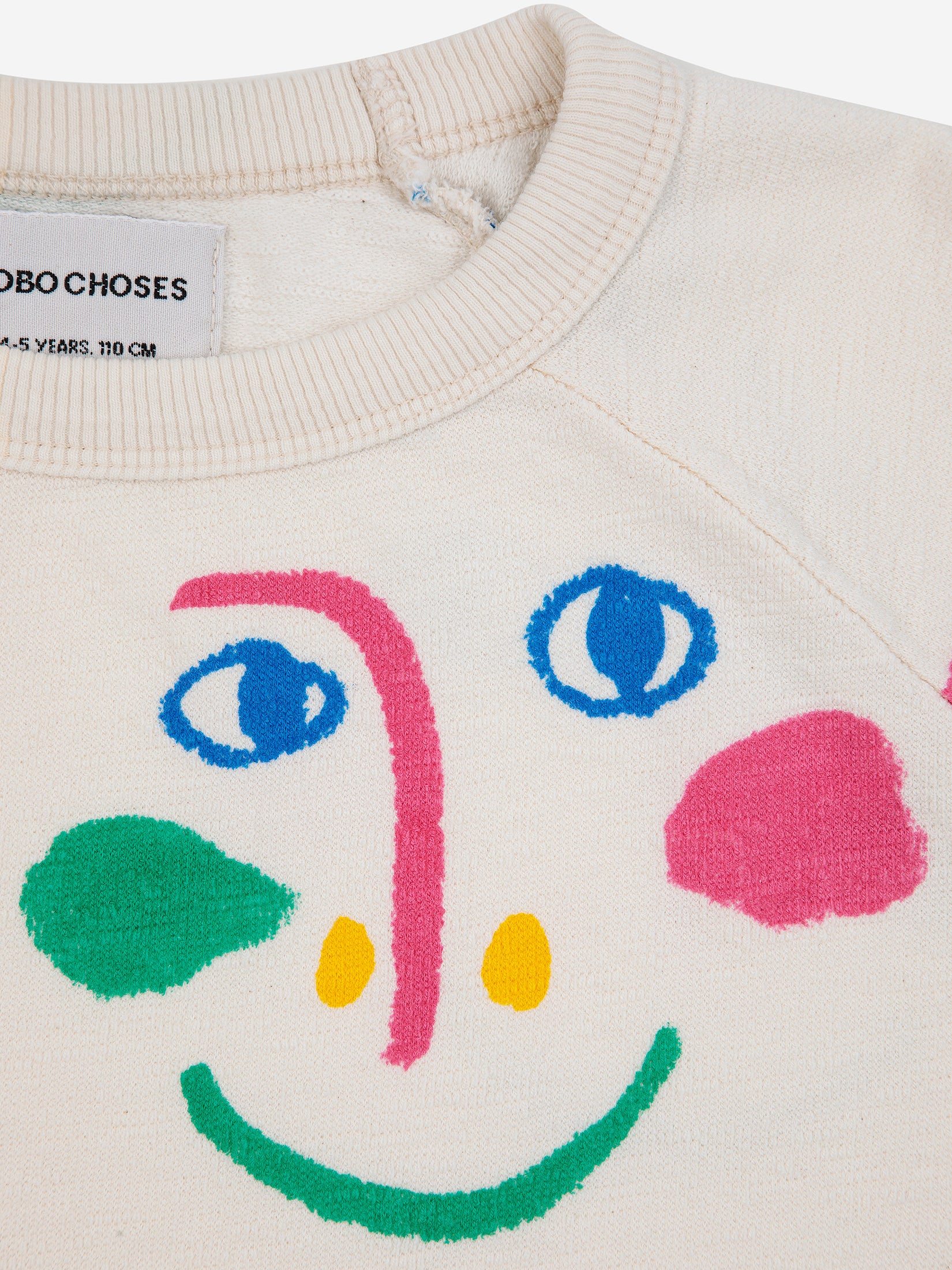Bobo Choses Smiling Mask All Over Raglan Sleeves Cropped Sweatshirt - Off White