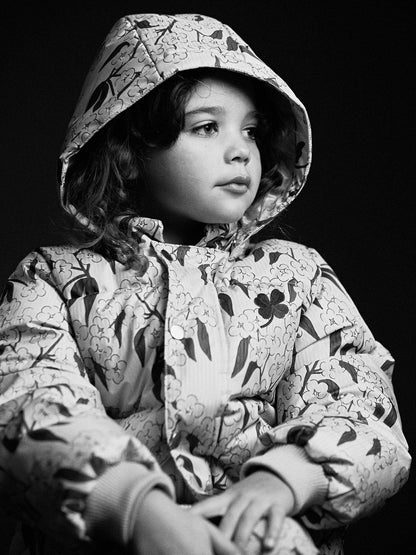 Mini Rodini Alpine Flowers All Over Print Hooded Puffer - Yellow