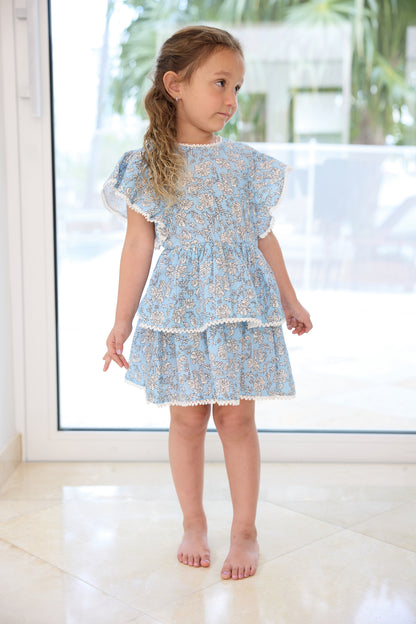 The New Society Melina Dress - Peony Powder Blue Print