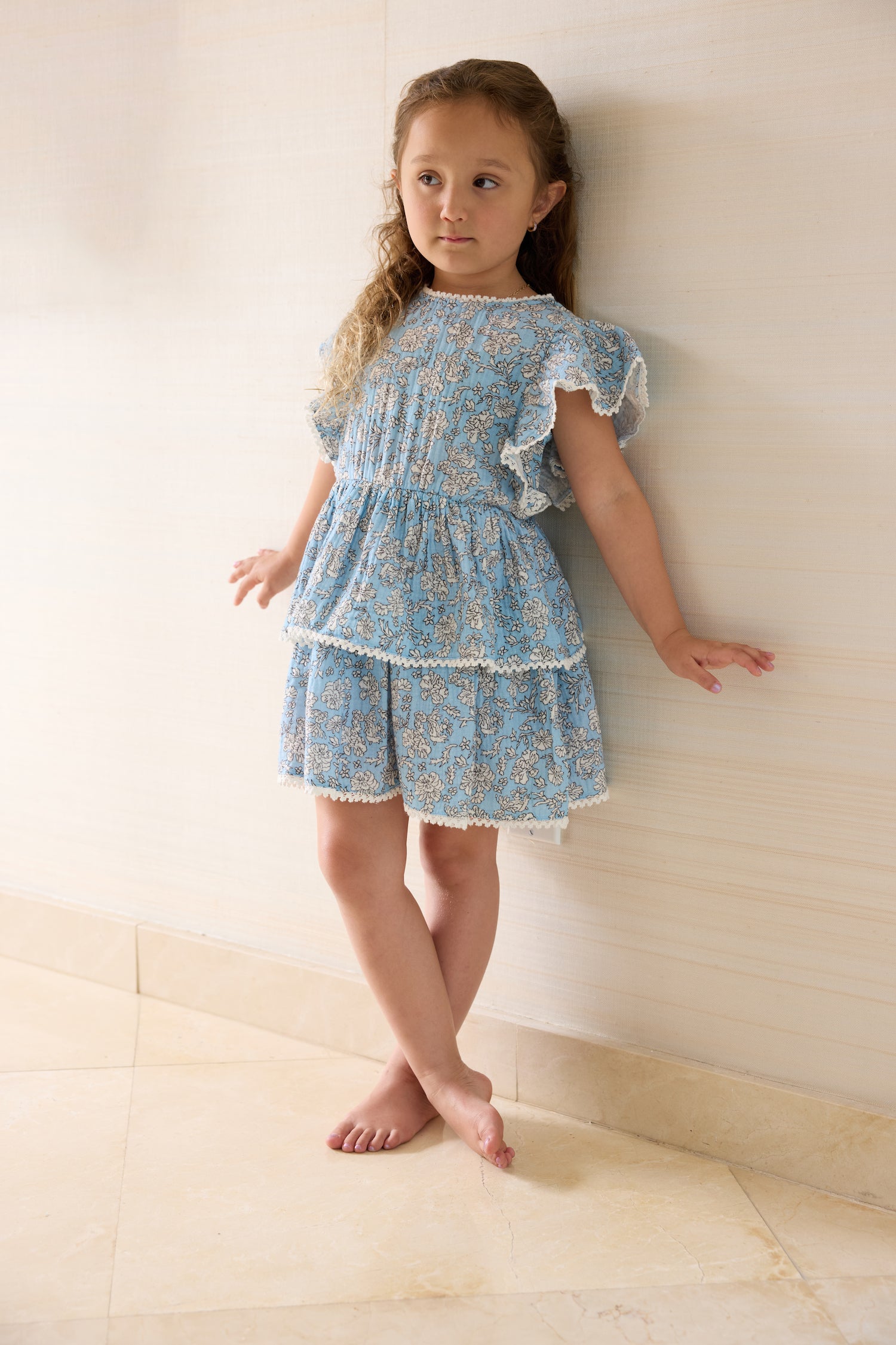 The New Society Melina Dress - Peony Powder Blue Print