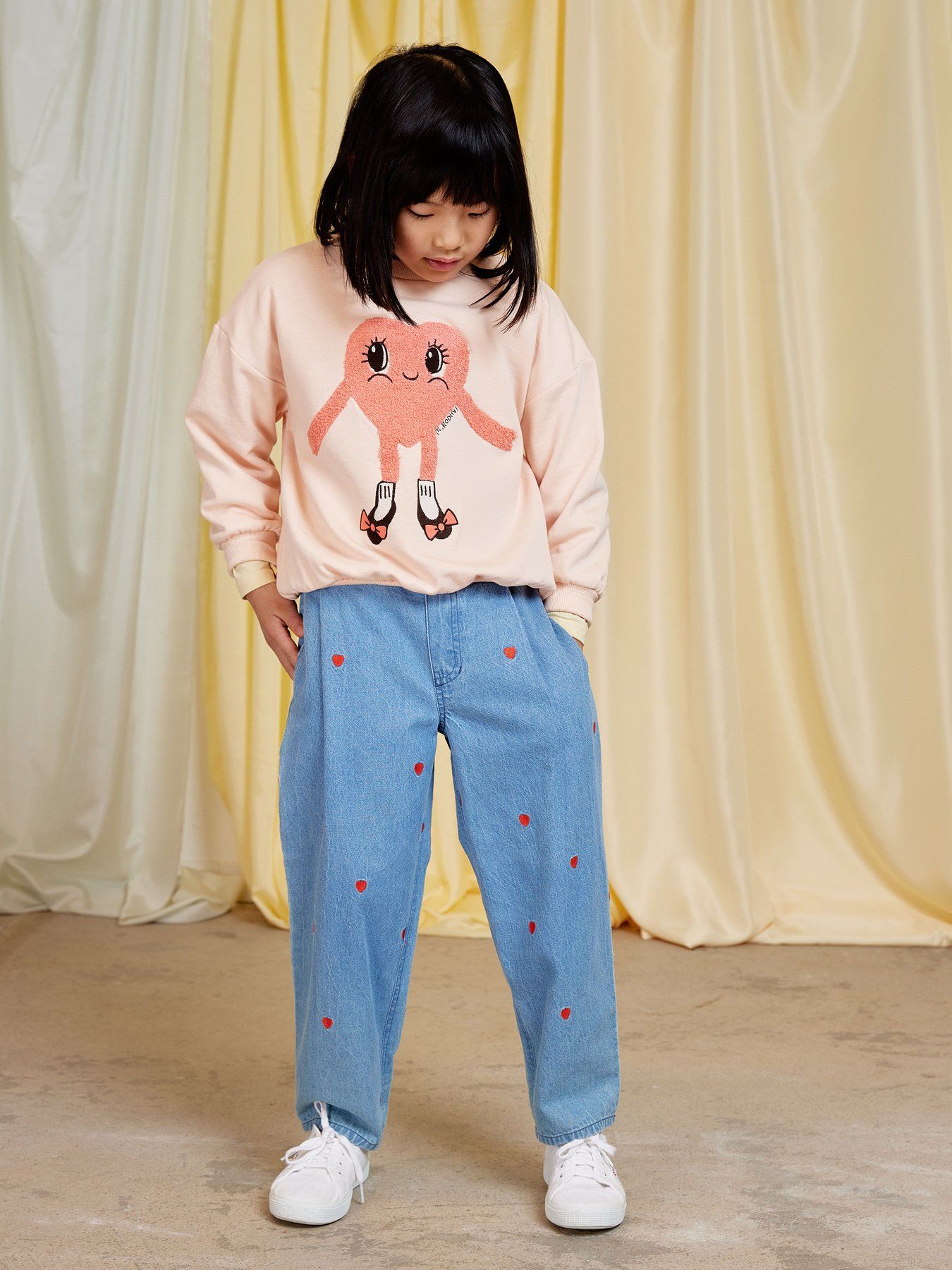 Mini Rodini Hearts In Shoes Chenille Sweatshirt - Pink