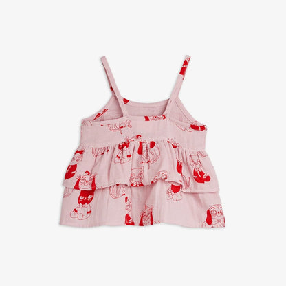 Mini Rodini Minibabies Aop Woven Frill Tank - Pink
