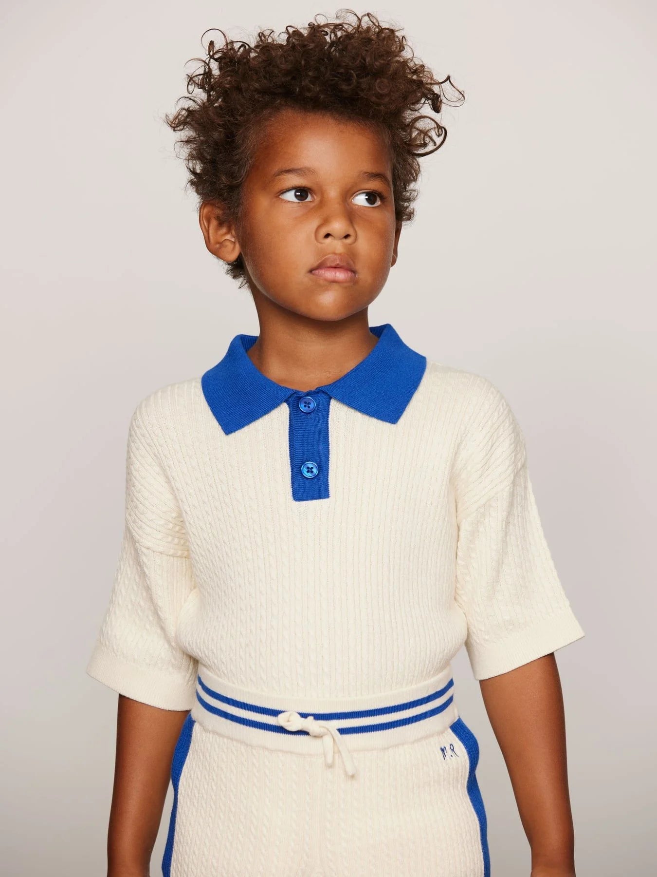 Mini Rodini Cable Knit Polo Shirt - Off White