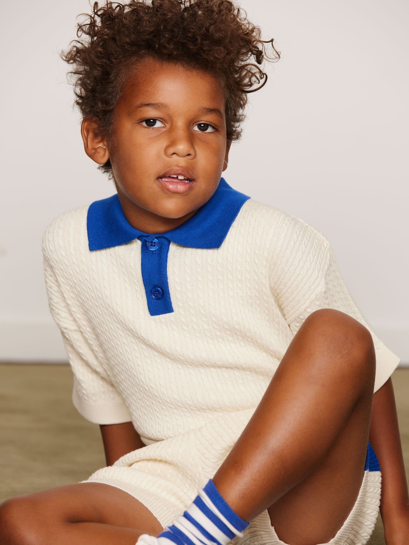 Mini Rodini Cable Knit Polo Shirt - Off White
