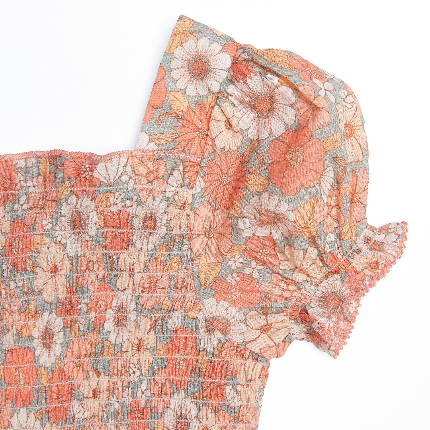 Tocoto Vintage Girls Floral Honeycomb Dress - Pink