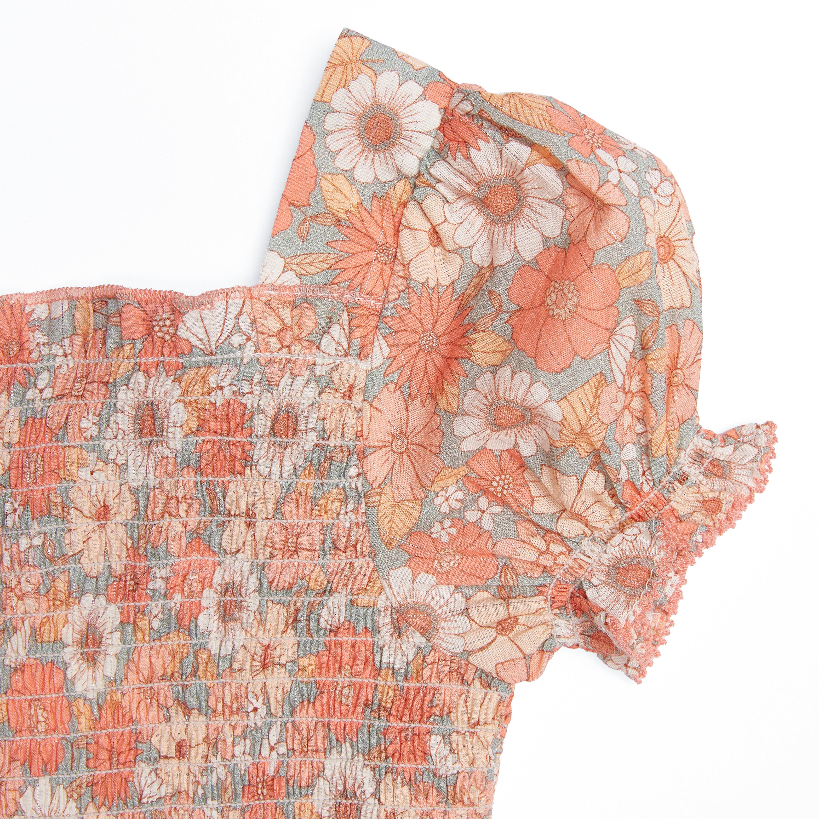 Tocoto Vintage Girls Floral Honeycomb Dress - Pink
