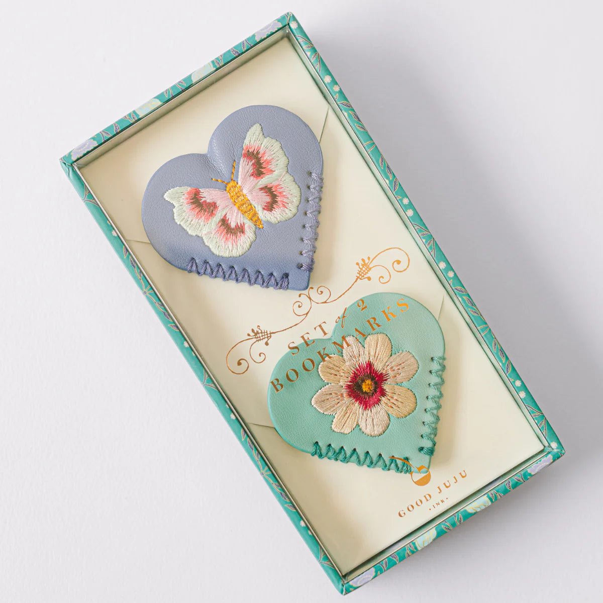 Good Juju Ink Embroidered Hearts Corner Bookmark Set Of 2