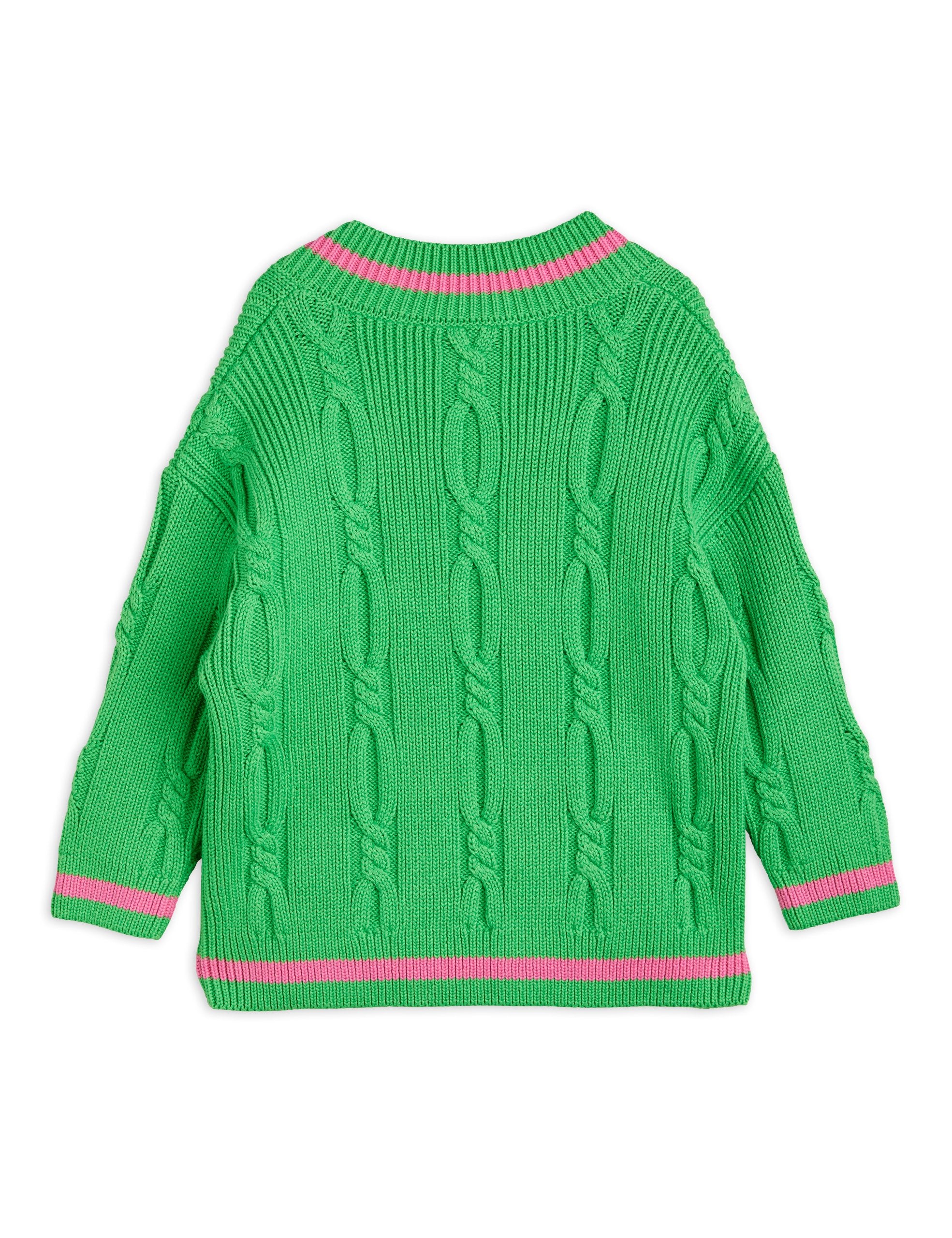 Mini Rodini Panda Knitted V-Neck Sweater - Green