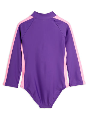 Mini Rodini Stripe Long Sleeve Uv Swimsuit - Purple/Pink