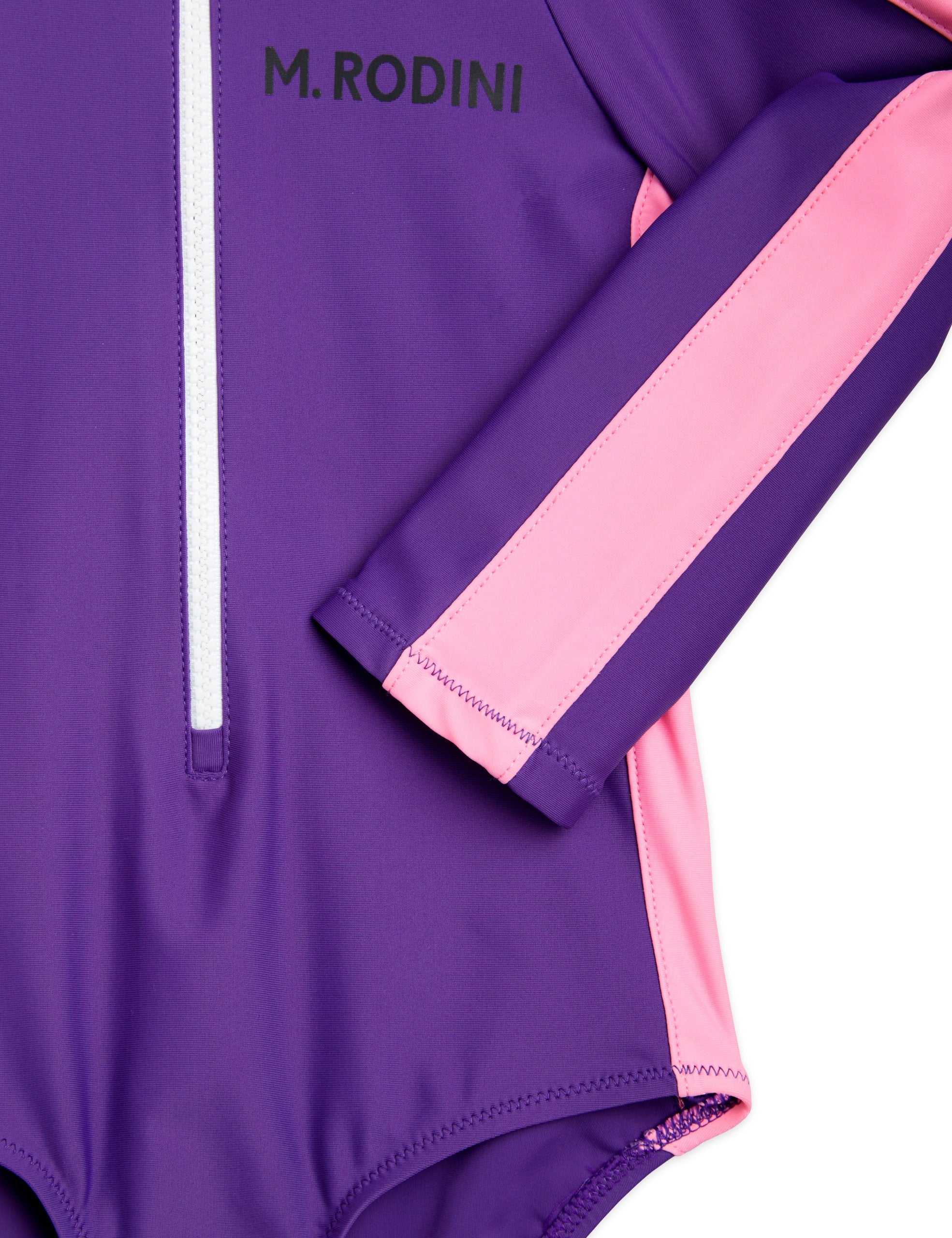 Mini Rodini Stripe Long Sleeve Uv Swimsuit - Purple/Pink