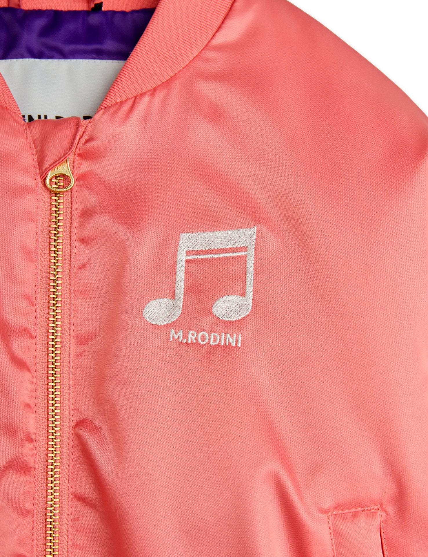 Mini Rodini Note Chenille Satin Baseball Jacket -  Pink
