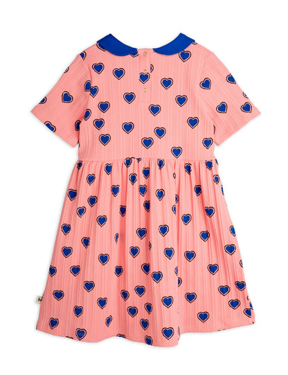 Mini Rodini Outlined Hearts AOP Short Sleeve Dress - Pink