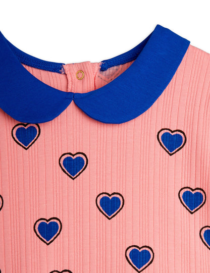 Mini Rodini Outlined Hearts AOP Short Sleeve Dress - Pink