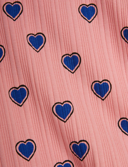 Mini Rodini Outlined Hearts AOP Short Sleeve Dress - Pink