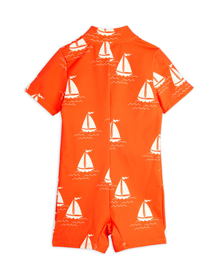 Mini Rodini Sailing Boats AOP Short Sleeve UV Suit