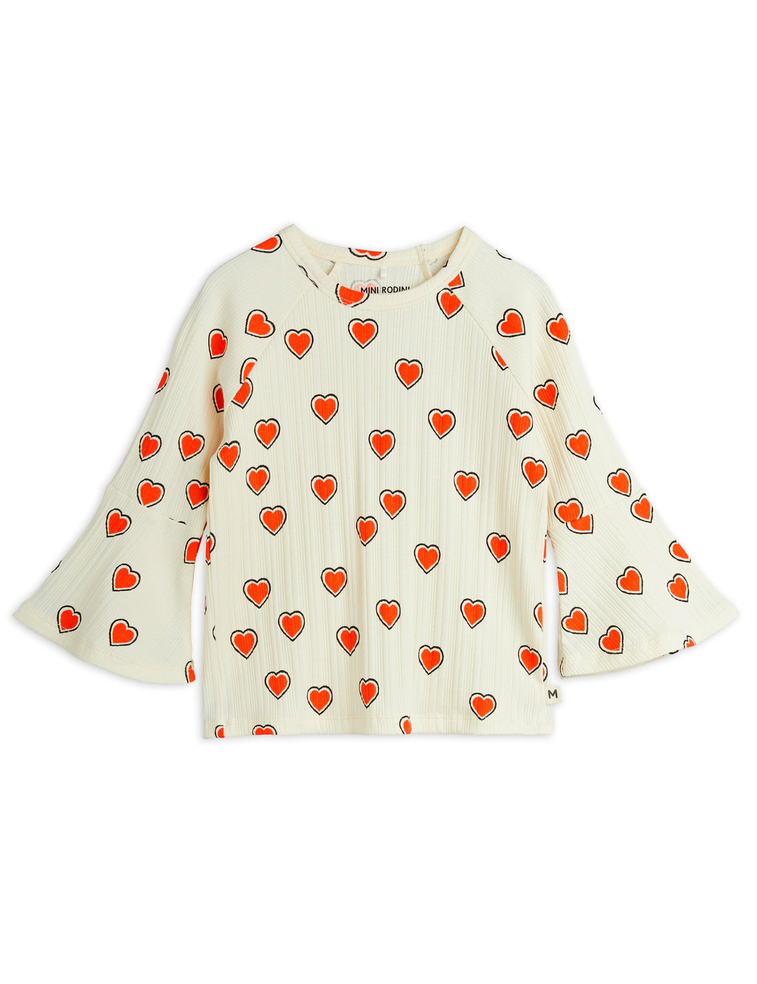 Mini Rodini Outlined Hearts All Over Print Trumpet Sleeve Top - Off White