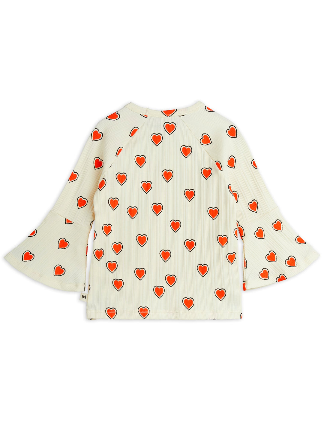 Mini Rodini Outlined Hearts All Over Print Trumpet Sleeve Top - Off White