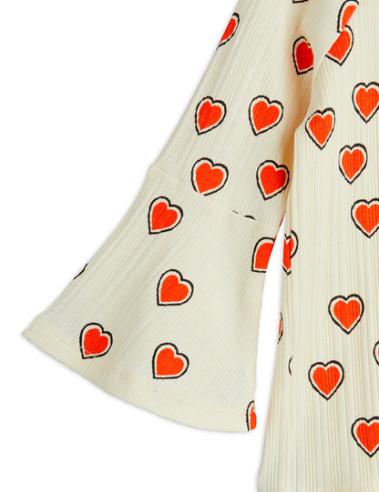 Mini Rodini Outlined Hearts All Over Print Trumpet Sleeve Top - Off White