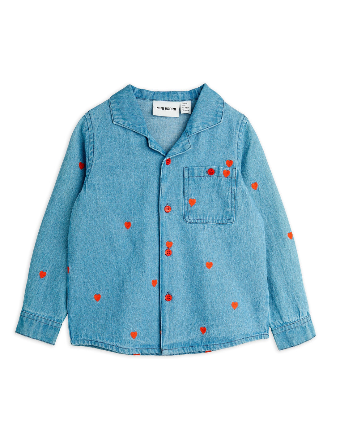 Mini Rodini Mini Hearts All Over Print Woven Long Sleeve Shirt - Blue