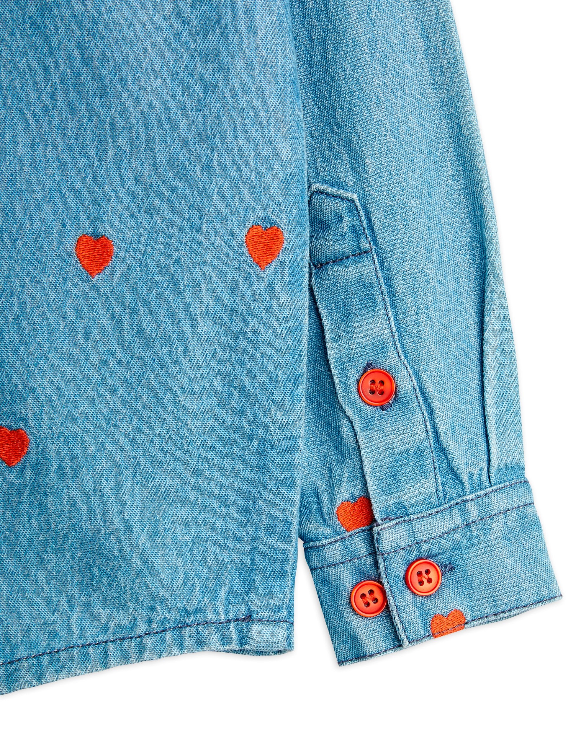 Mini Rodini Mini Hearts All Over Print Woven Long Sleeve Shirt - Blue