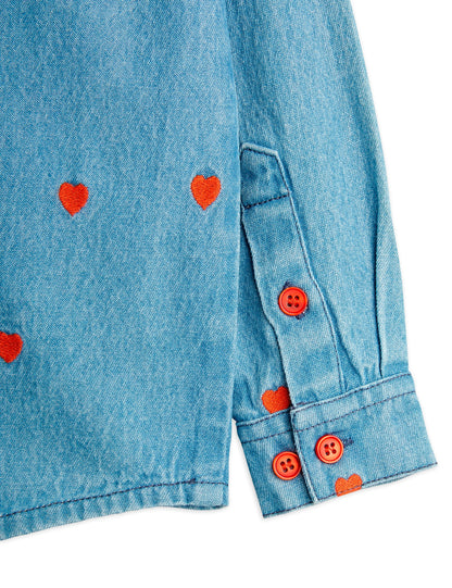 Mini Rodini Mini Hearts All Over Print Woven Long Sleeve Shirt - Blue
