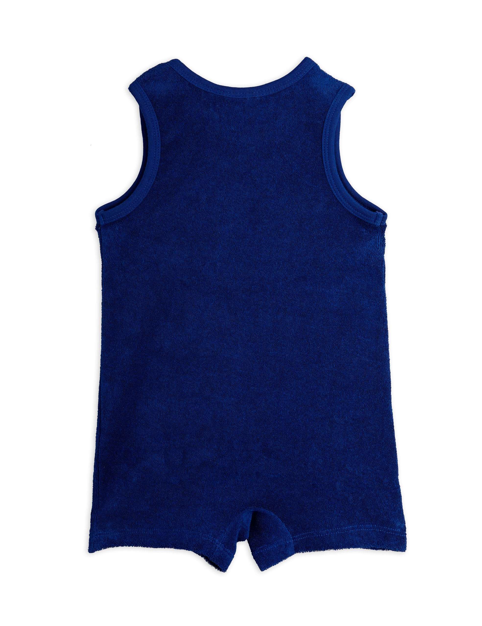 Mini Rodini  Bees Embroidery Terry Baby Summersuit - Blue
