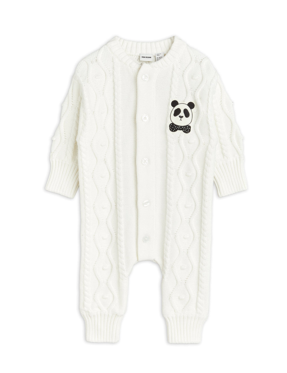 Mini Rodini Panda Texture Knit Baby Onesie - Off White