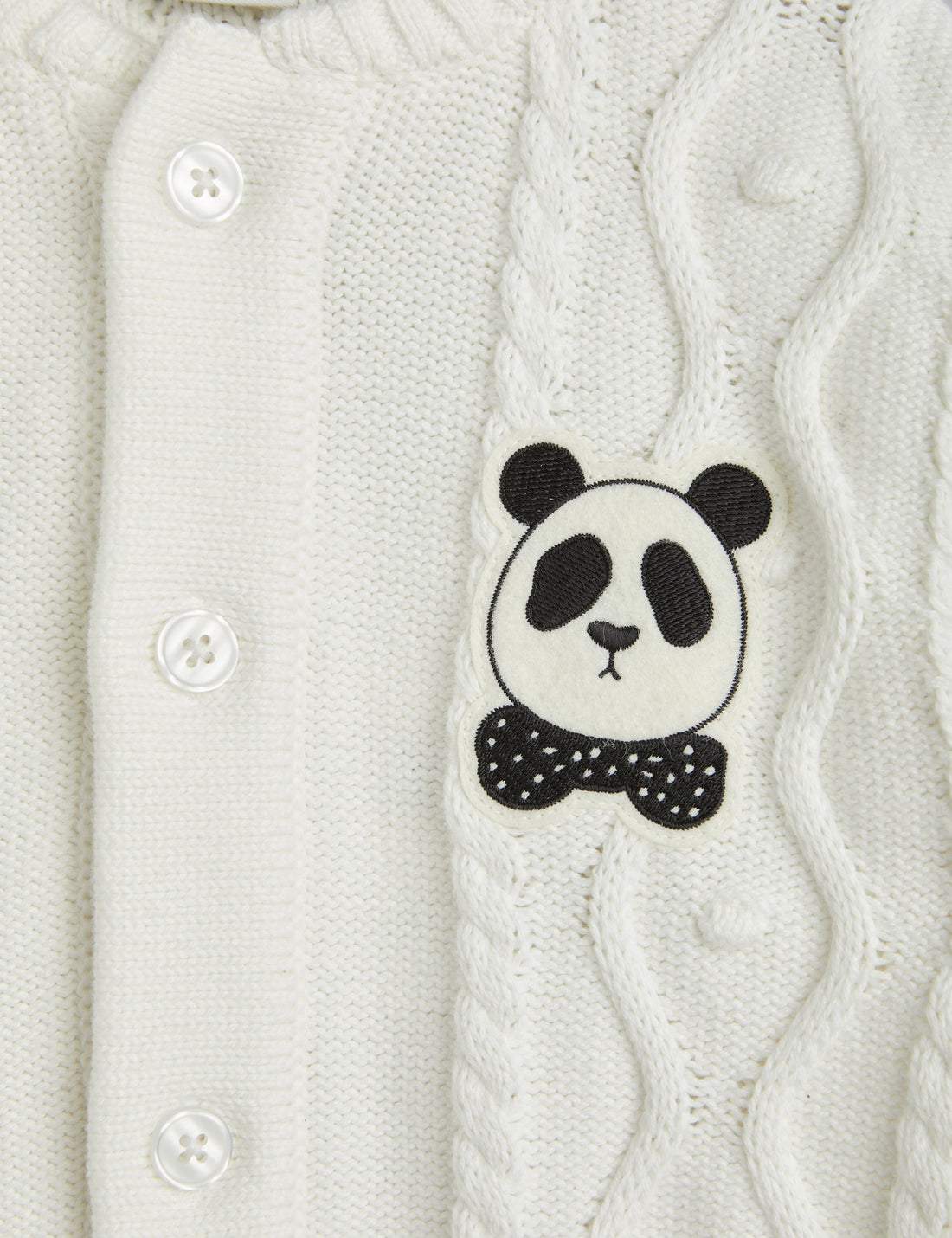 Mini Rodini Panda Texture Knit Baby Onesie - Off White