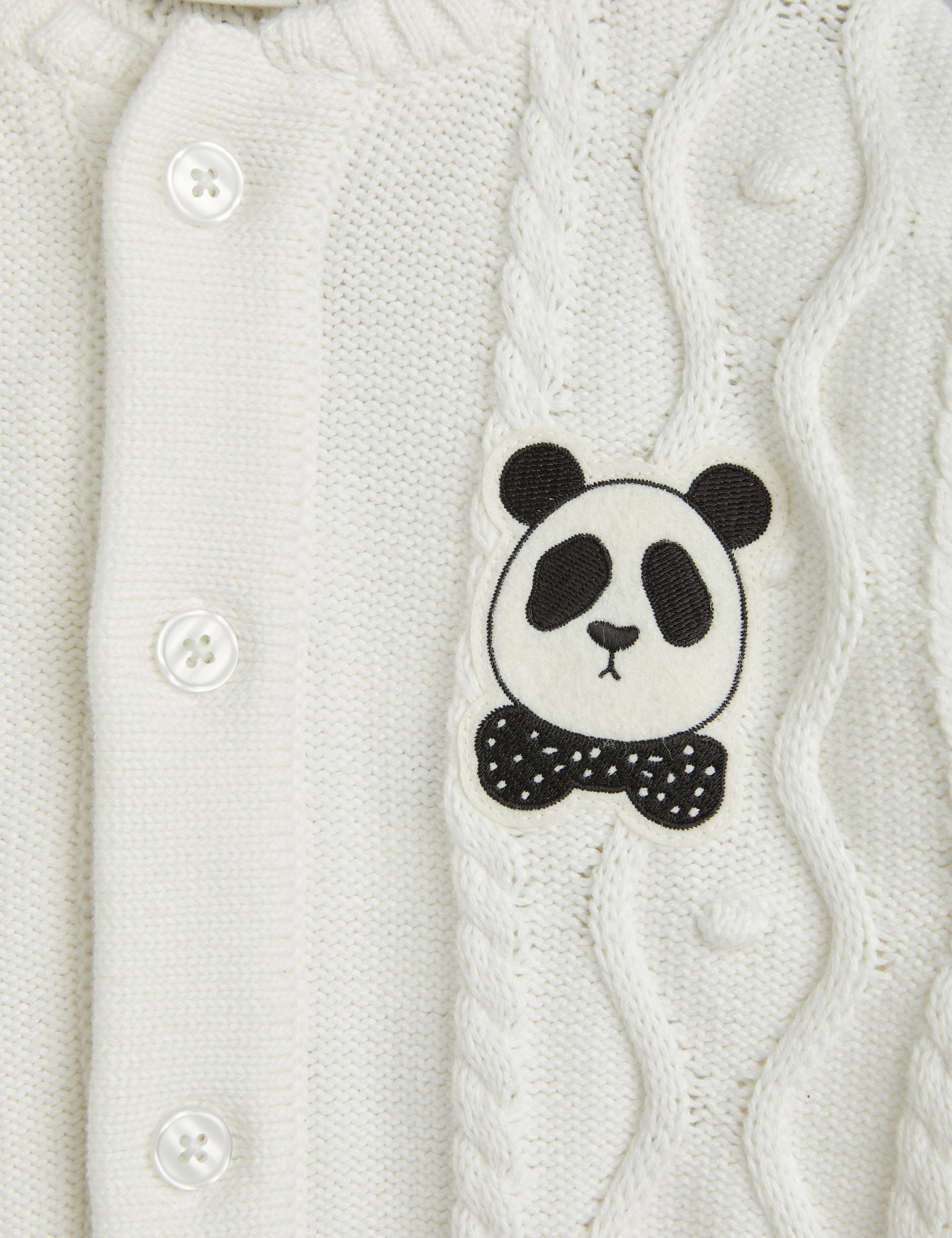 Mini Rodini Panda Texture Knit Baby Onesie - Off White