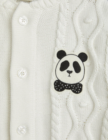 Mini Rodini Panda Texture Knit Baby Onesie - Off White