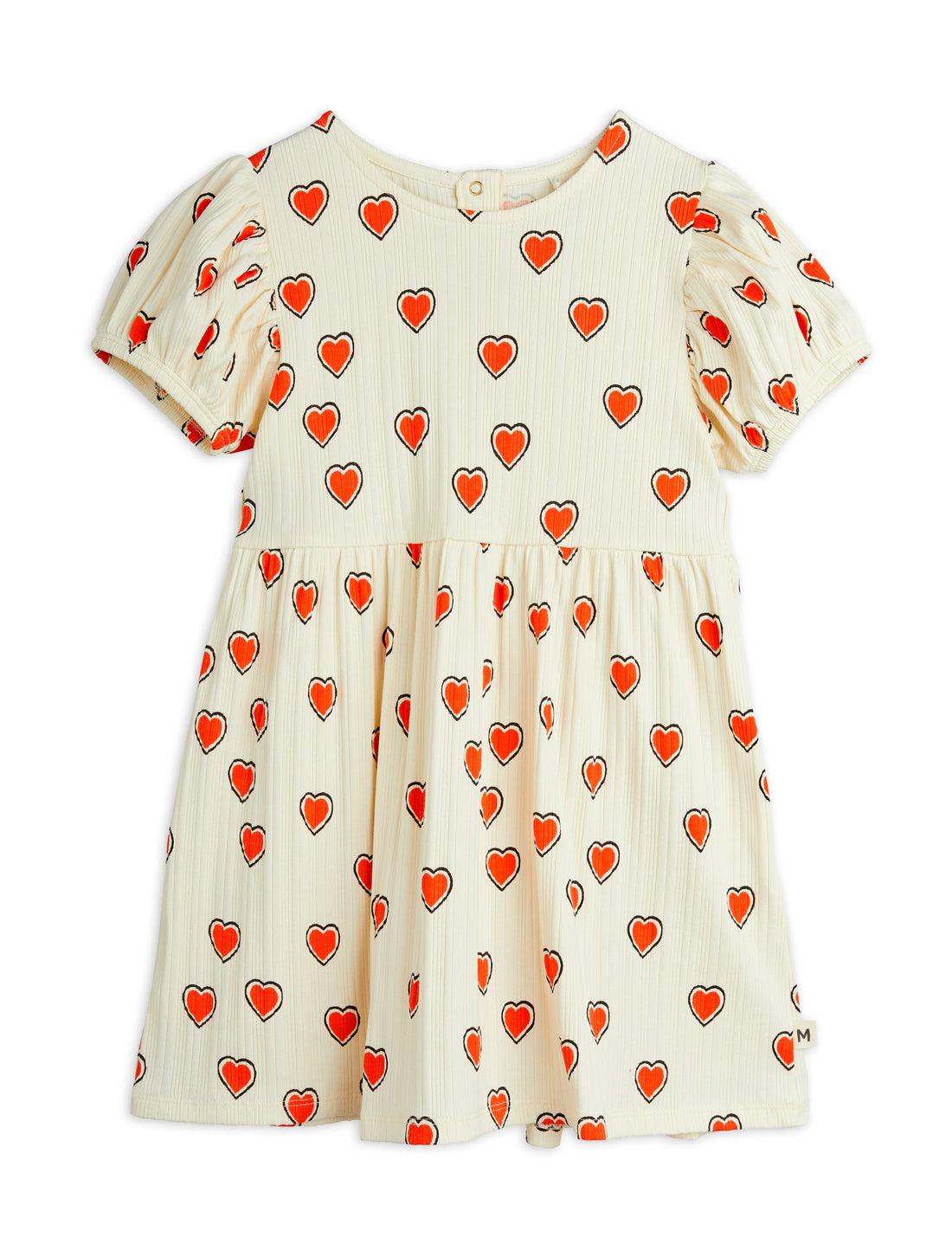Mini Rodini Outlined Hearts All Over Print Short Sleeve Dress - Off White