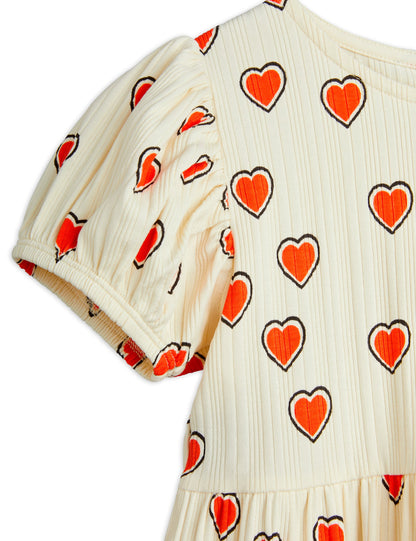 Mini Rodini Outlined Hearts All Over Print Short Sleeve Dress - Off White