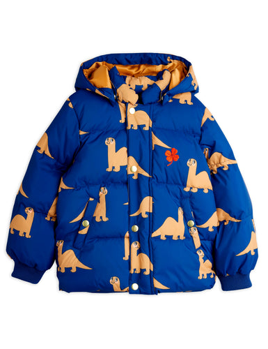 Mini Rodini Dinos All Over Print Hooded Puffer - Blue