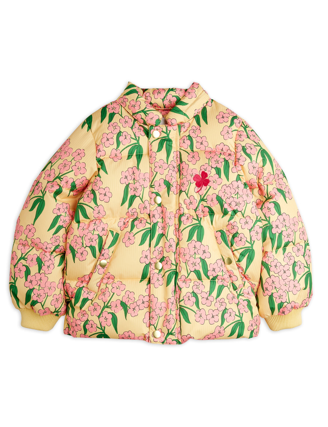Mini Rodini Alpine Flowers All Over Print Hooded Puffer - Yellow