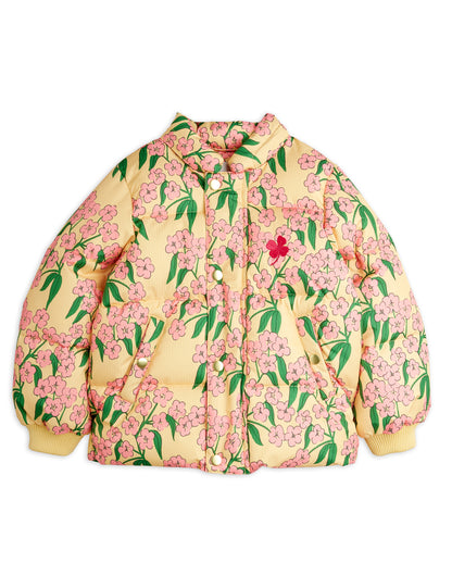 Mini Rodini Alpine Flowers All Over Print Hooded Puffer - Yellow