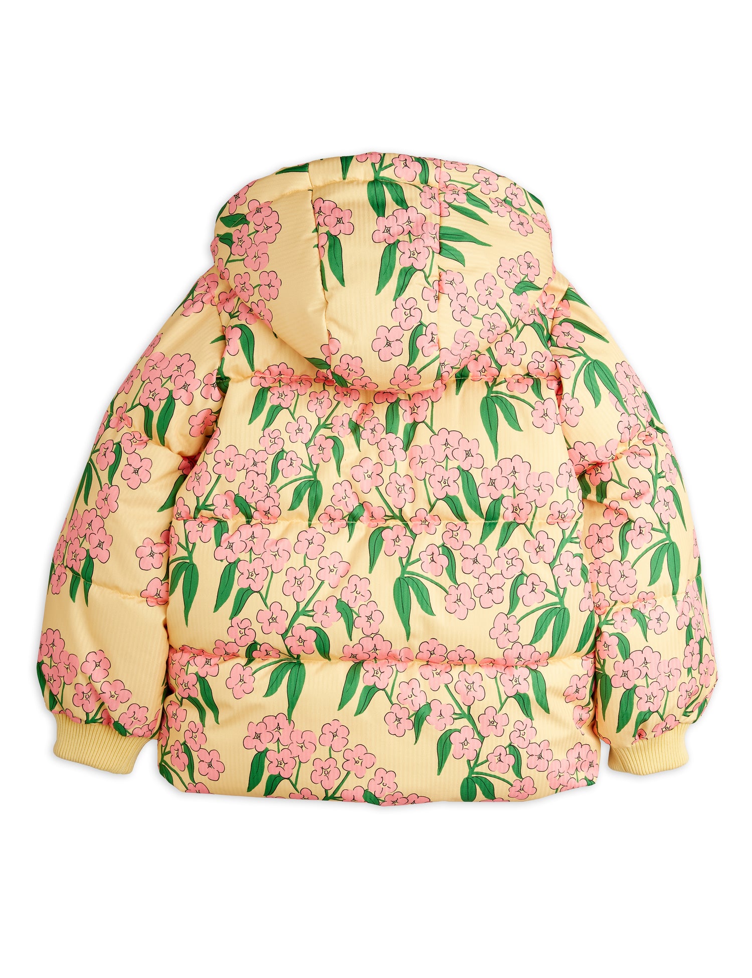 Mini Rodini Alpine Flowers All Over Print Hooded Puffer - Yellow