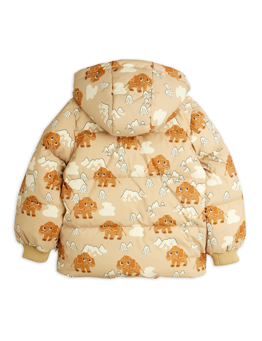 Mini Rodini Mammoths All Over Print Hooded Puffer - Beige