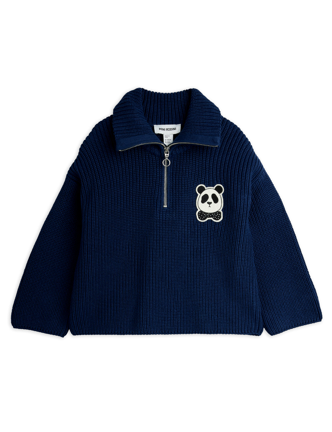 Mini Rodini Panda Patch Chunky Knit Half Zip Sweater