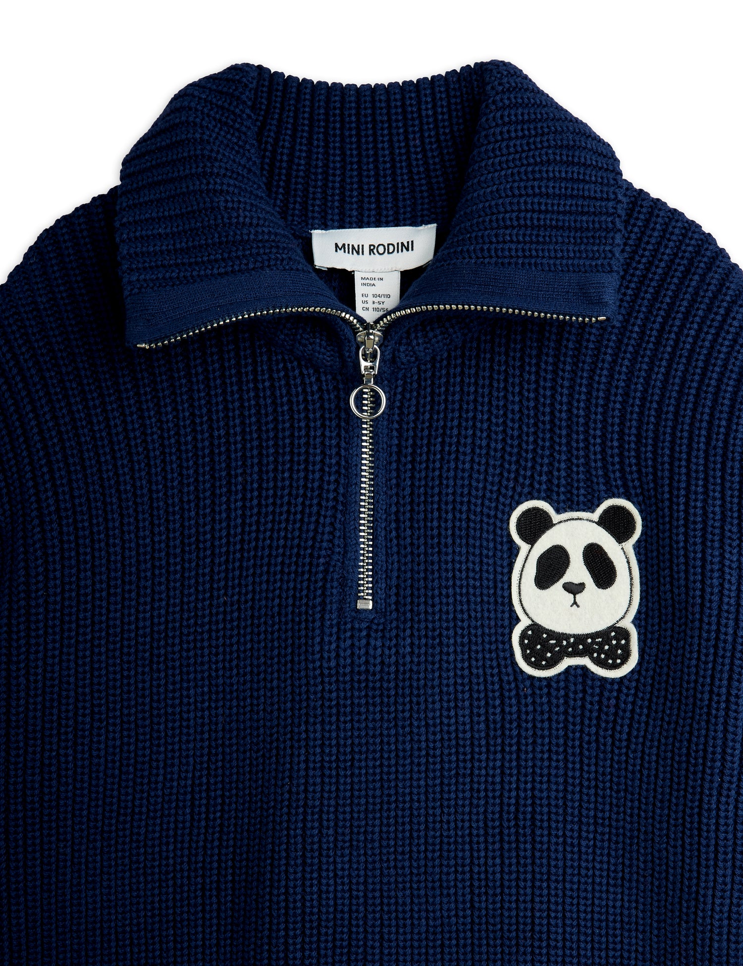 Mini Rodini Panda Patch Chunky Knit Half Zip Sweater