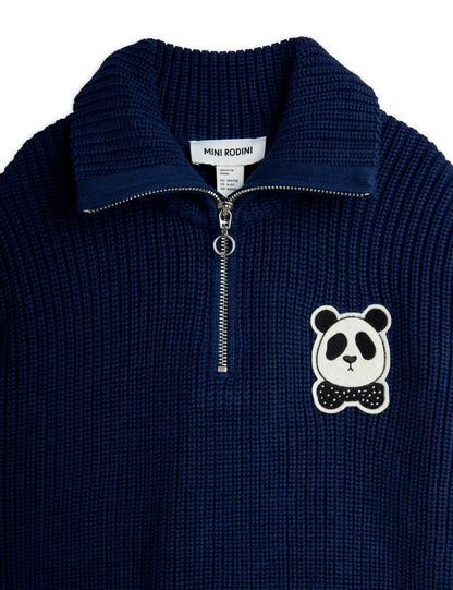 Mini Rodini Panda Patch Chunky Knit Half Zip Sweater