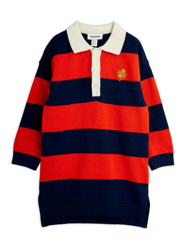 Mini Rodini Clover Embroidered Knitted Rugby Long Sleeve Dress