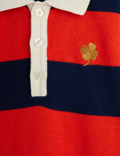 Mini Rodini Clover Embroidered Knitted Rugby Long Sleeve Dress