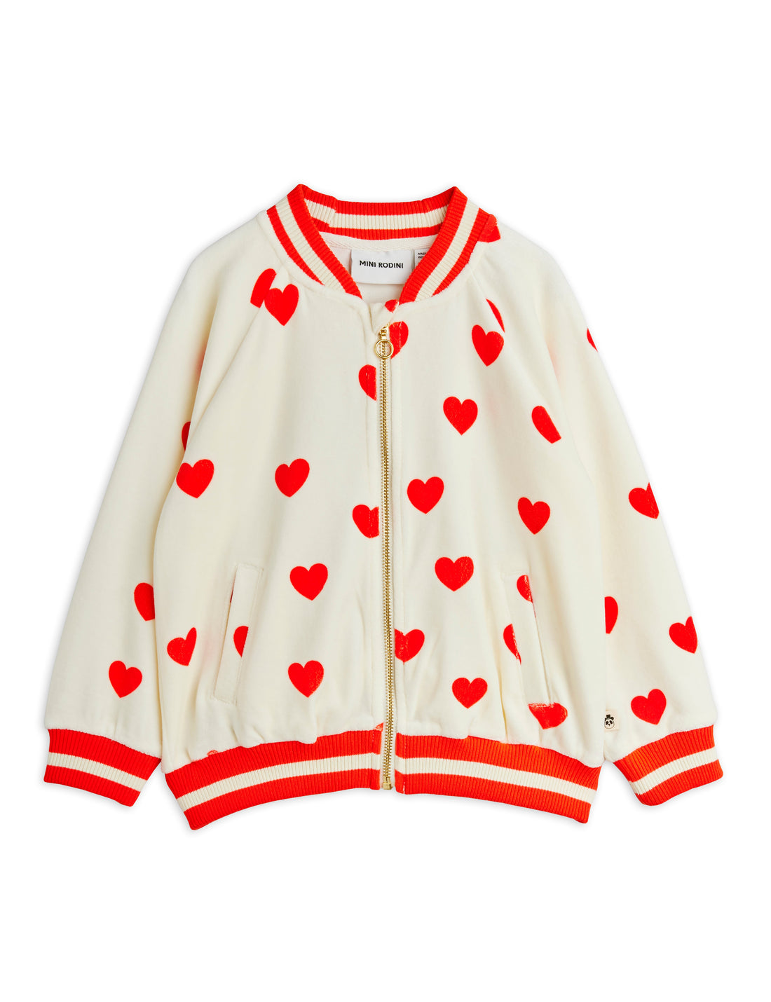 Mini Rodini Hearts All Over Print Velour Baseball Cardigan