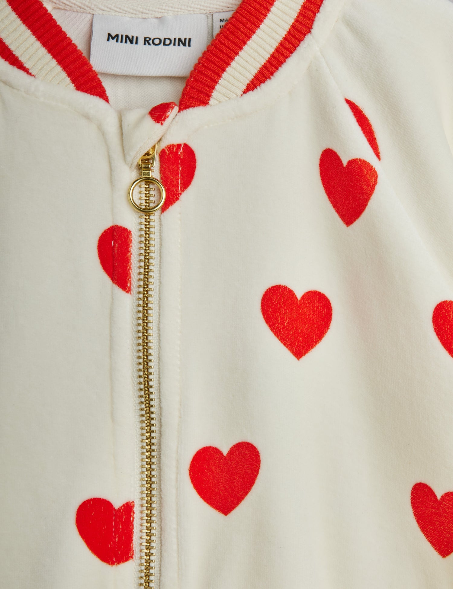 Mini Rodini Hearts All Over Print Velour Baseball Cardigan