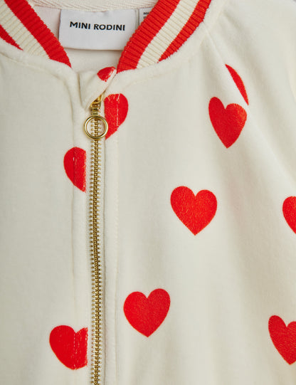 Mini Rodini Hearts All Over Print Velour Baseball Cardigan