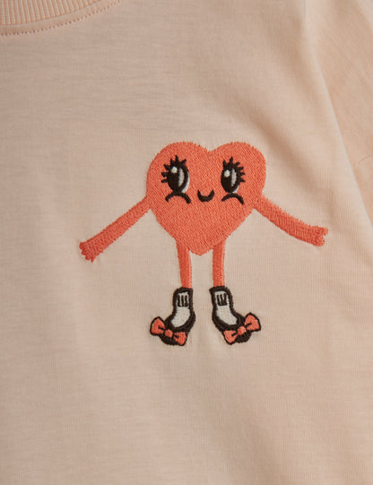 Mini Rodini Hearts In Shoes Embroidered Long Sleeve Tee - Pink