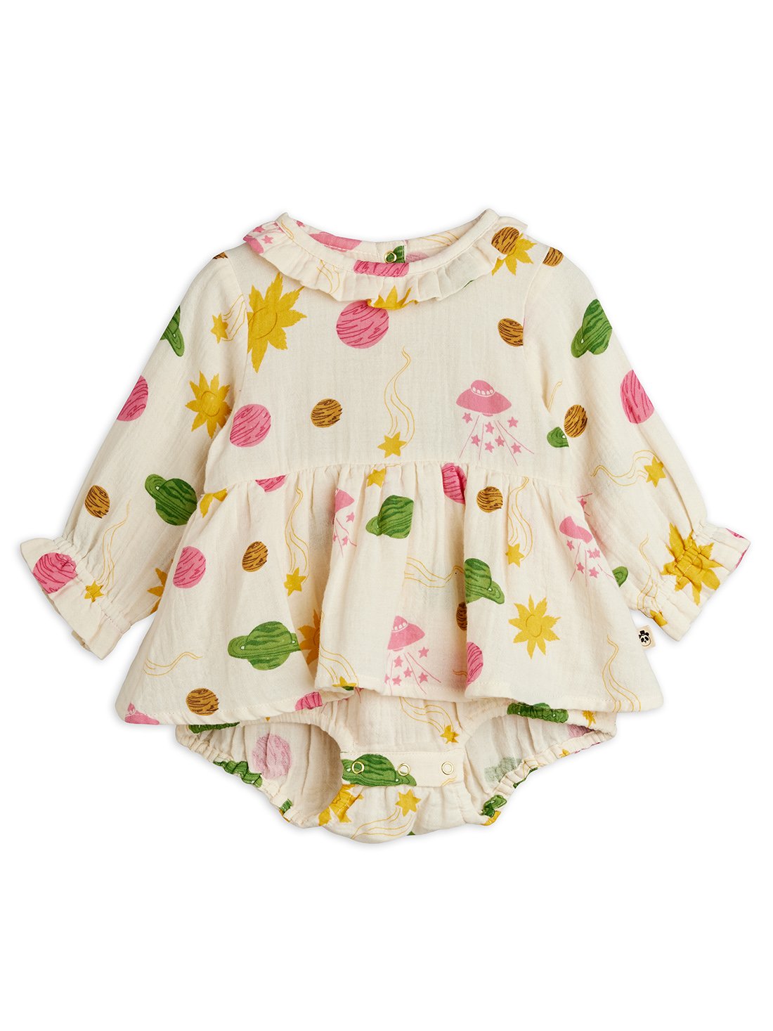 Mini Rodini Space All Over Print Muslin Long Sleeve Body - Off White
